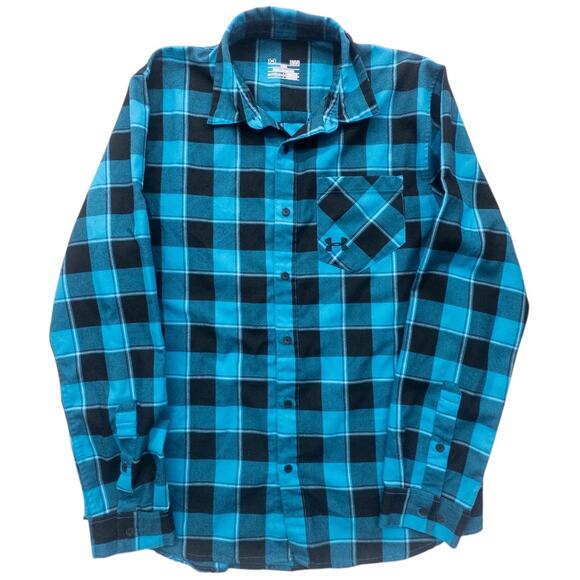 Under Armour Men's Flannel Shirt Button Down  Bright Blue Size Large Cold Gear - Picture 2 of 4
